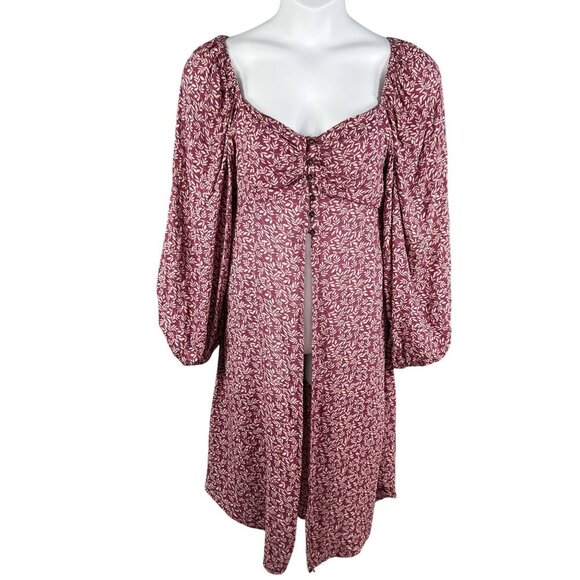 Anthropologie Bucketlist Women L Boho Maxi Top Smocked Back Bishop Sleeve Blouse - Picture 2 of 16